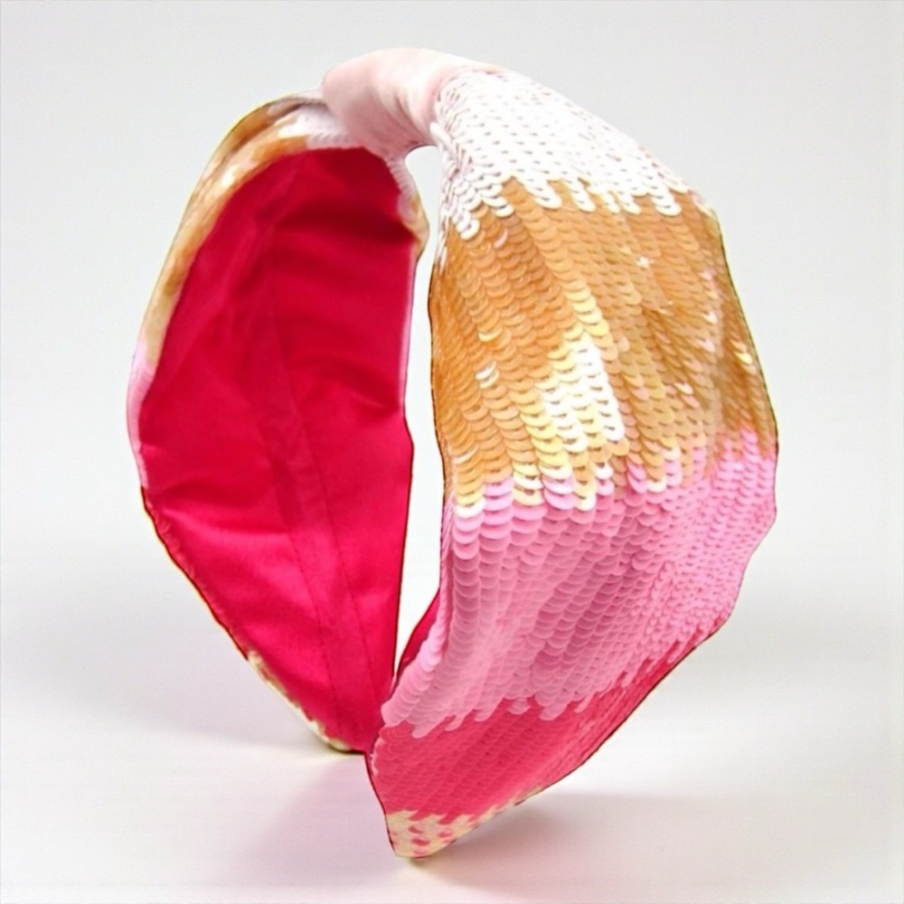Pink Gold Sequin Headband Statement Padded Barbiecore Bachelorette Party NWT